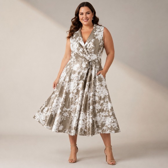 Jessica Howard Dresses & Skirts - Jessica Howard Metallic Floral Fit Flare Cocktail Dress Women's 18 Taupe